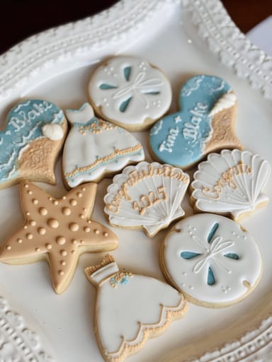 “Engaged by the Sea” Beach Theme Cookies