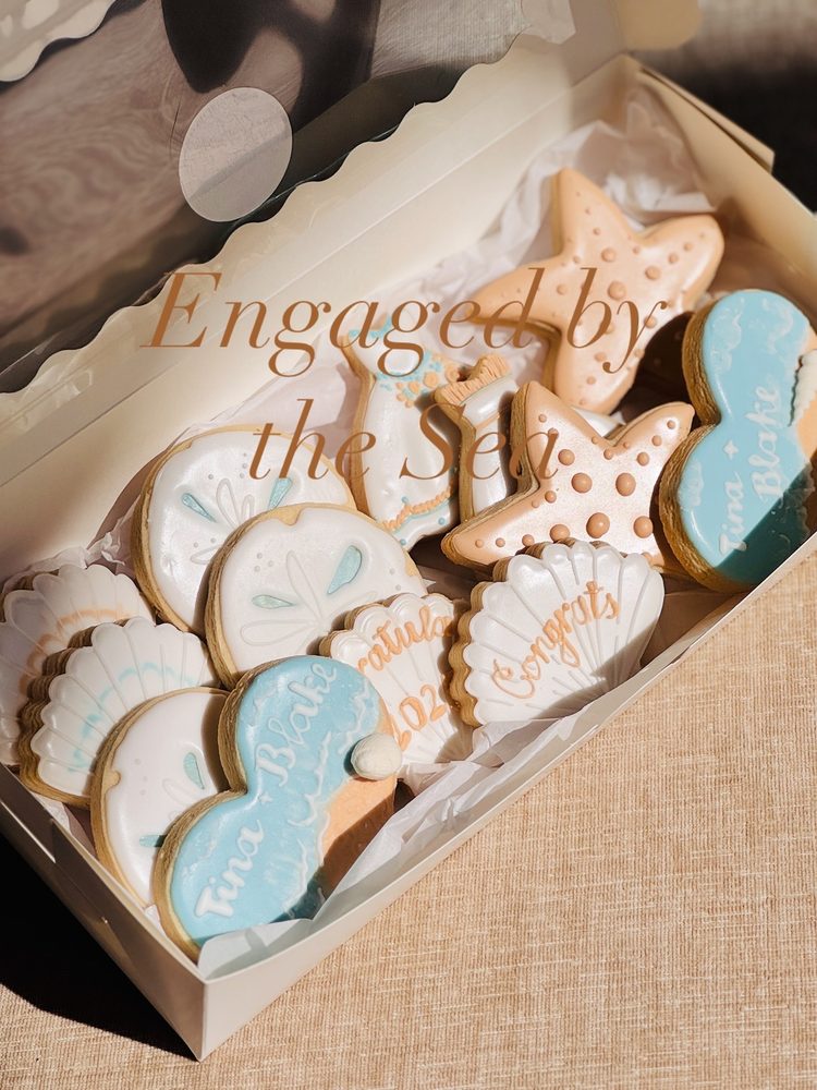 “Engaged by the Sea” Beach Theme Cookies