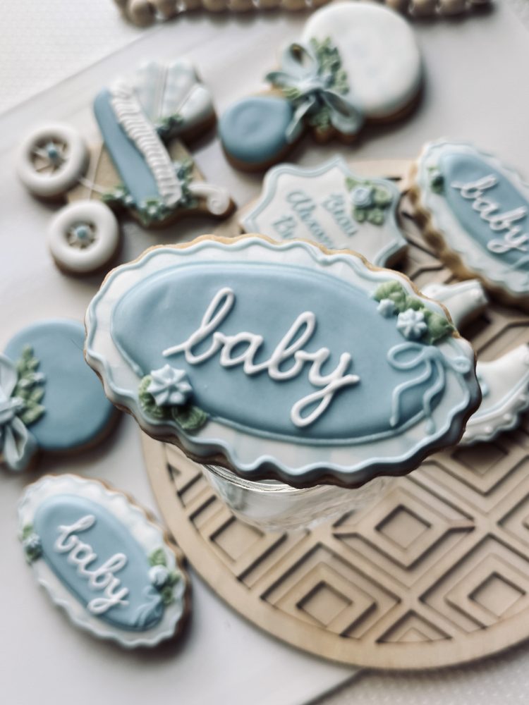 Light Blue Baby Shower Floral Design